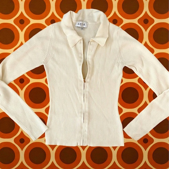 ACOA Zipper front closure Sweater Cardigan cream tan size small - Picture 1 of 5